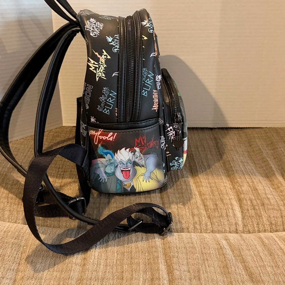 Disney lounge fly Black &Purple Villains Backpack withCruella Ursula, maleficent